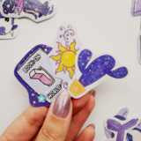 Mor Renk Temalı Hologram Stickerlar 21 Adet Suya Dayanıklı Etiket Seti