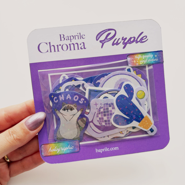 Mor Renk Temalı Hologram Stickerlar 21 Adet Sticker Paketi Suya Dayanıklı Laptop Termos Telefon Etiket Seti