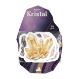 Mineral ve kristal temalı 34 adet suya dayanıklı vinil sticker setinin pürüzsüz bir yüzeydeki görünümü.
