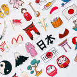 Japon temalı kültürel 42 adet suya dayanıklı parlak vinil sticker paketi