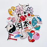 Japon temalı kültürel 42 adet suya dayanıklı parlak vinil sticker paketi