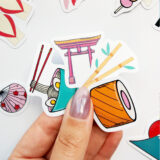 Japon temalı kültürel 42 adet suya dayanıklı parlak vinil sticker paketi