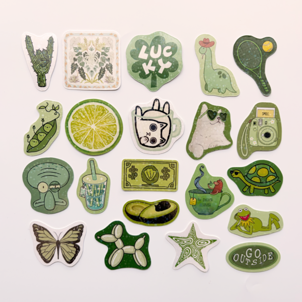 Baprile yeşil renk temalı 21 adet yıldız desenli hologram sticker paketi
