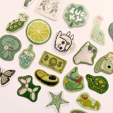 Baprile yeşil renk temalı 21 adet yıldız desenli hologram sticker paketi
