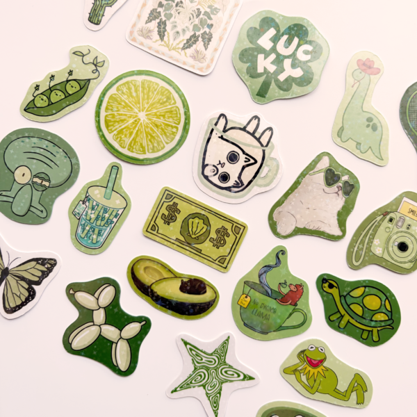 Baprile yeşil renk temalı 21 adet yıldız desenli hologram sticker paketi