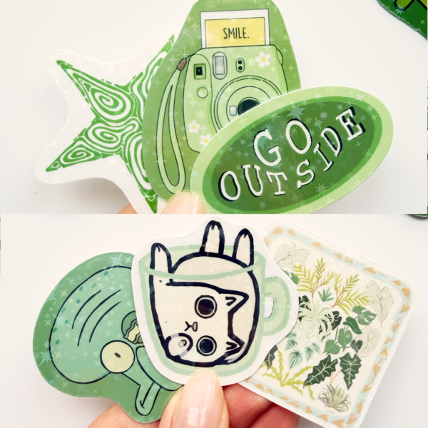 Baprile yeşil renk temalı 21 adet yıldız desenli hologram sticker paketi