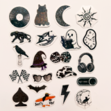 Siyah Renk Temalı Hologram Stickerlar 21 Adet Sticker Paketi Suya Dayanıklı Laptop Termos Telefon Etiket Seti