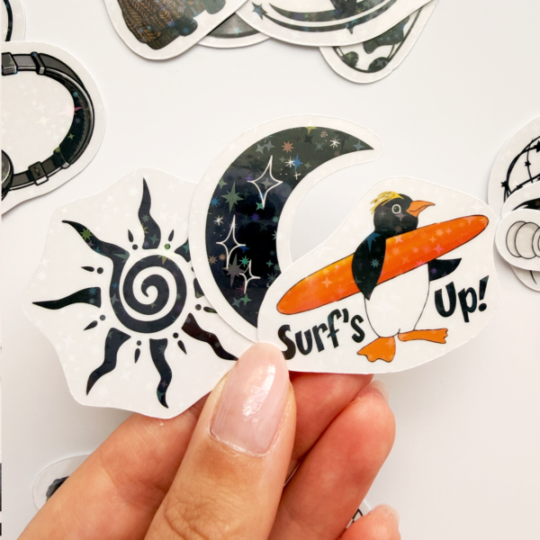 Siyah Renk Temalı Hologram Stickerlar 21 Adet Sticker Paketi Suya Dayanıklı Laptop Termos Telefon Etiket Seti