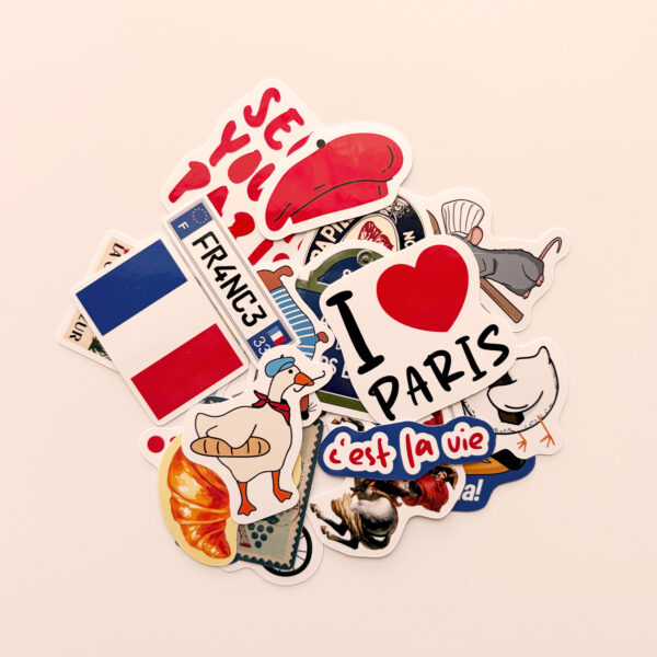 Fransa temalı 22 parça suya dayanıklı vinil sticker ve etiket seti