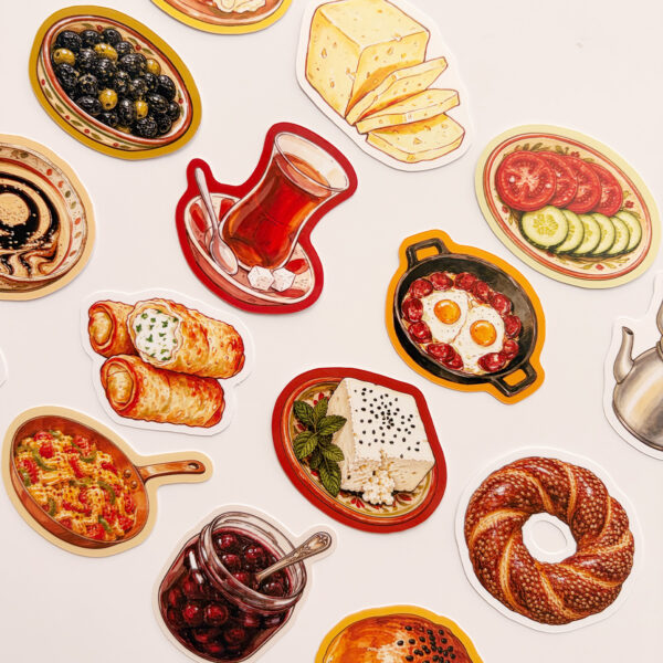 Türk Kahvaltısı 15 Adet Suya Dayanıklı Vinil Sticker Seti