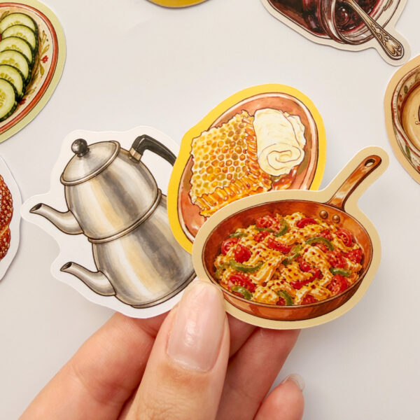 Türk Kahvaltısı 15 Adet Suya Dayanıklı Vinil Sticker Seti