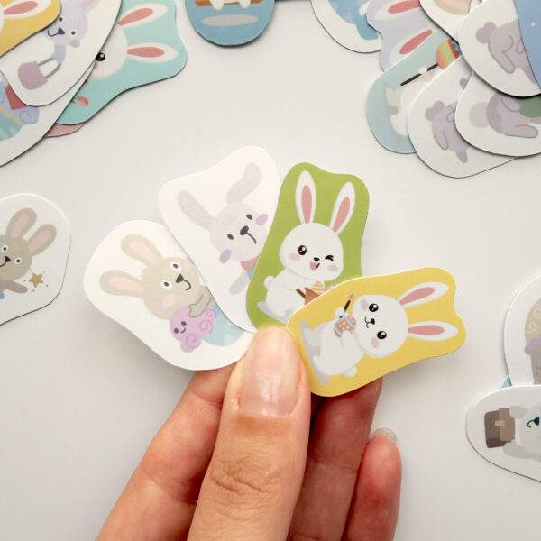 Tavşanlar 60 adet suya dayanıklı parlak vinil sticker paketi