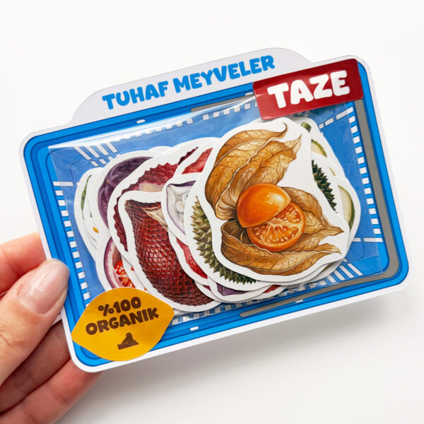 Tuhaf Meyveler sticker seti, egzotik meyve çizimleri içeren vinil etiketler