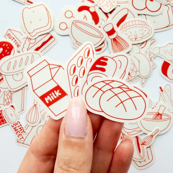Pastane ve pastacılık temalı 94 adet kruvasan, kek, donut ve pastacı karakterli sticker paketi
