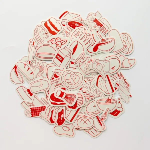 Pastane ve pastacılık temalı 94 adet kruvasan, kek, donut ve pastacı karakterli sticker paketi