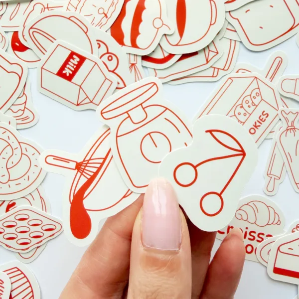 Pastane ve pastacılık temalı 94 adet kruvasan, kek, donut ve pastacı karakterli sticker paketi