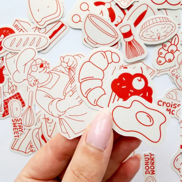 Pastane ve pastacılık temalı 94 adet kruvasan, kek, donut ve pastacı karakterli sticker paketi