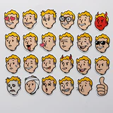 Fallout Vault-Boy temalı 23 parçalık suya dayanıklı vinil sticker paketinin beyaz zeminde sergilenmiş hali