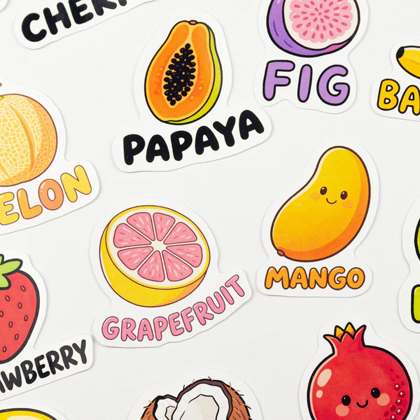 İngilizce meyveler sticker paketi 22 parça suya dayanıklı vinyl etiket seti