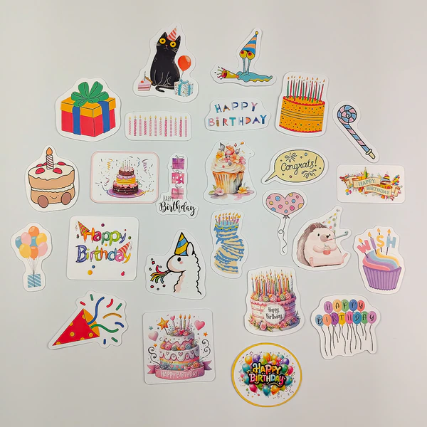 Happy Birthday Sticker Paketi 25 Parça Suya Dayanıklı Doğum Günü Etiket Seti