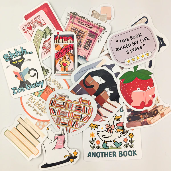 Kitap temalı 20 parça suya dayanıklı parlak vinil sticker seti