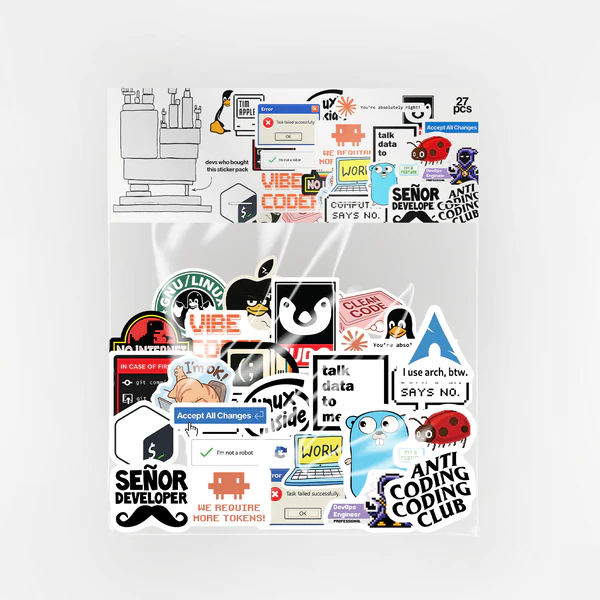 Yazılımcı temalı 27 parça suya dayanıklı laptop sticker paketi