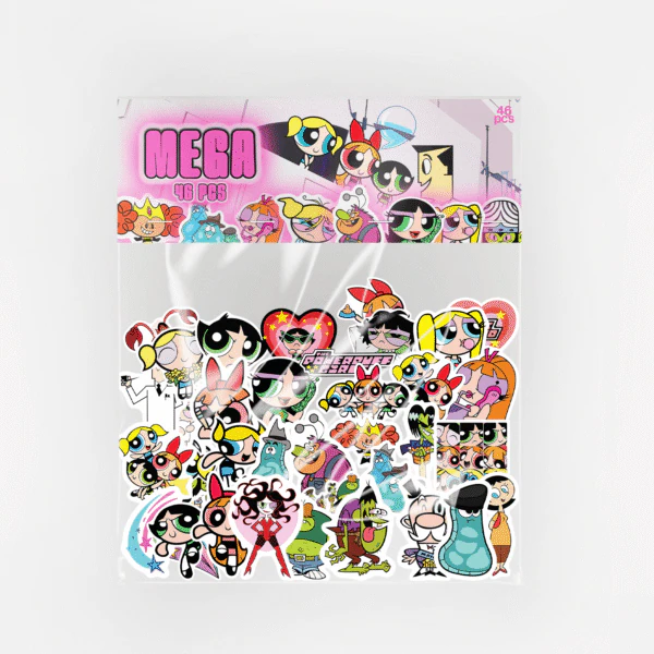 Powerpuff Girls karakterlerinin yer aldığı 46 parçalı vinil sticker paketi