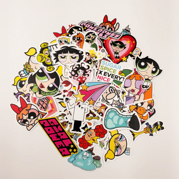 Powerpuff Girls mega sticker paketi 46 parça suya dayanıklı etiket seti