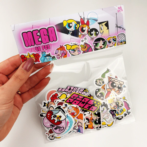 Powerpuff Girls mega sticker paketi 46 parça suya dayanıklı etiket seti