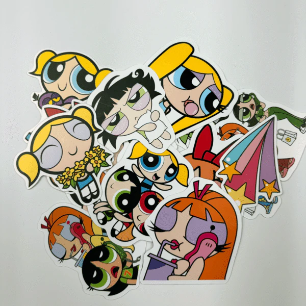 Powerpuff Girls 14 parça suya dayanıklı parlak vinil sticker seti