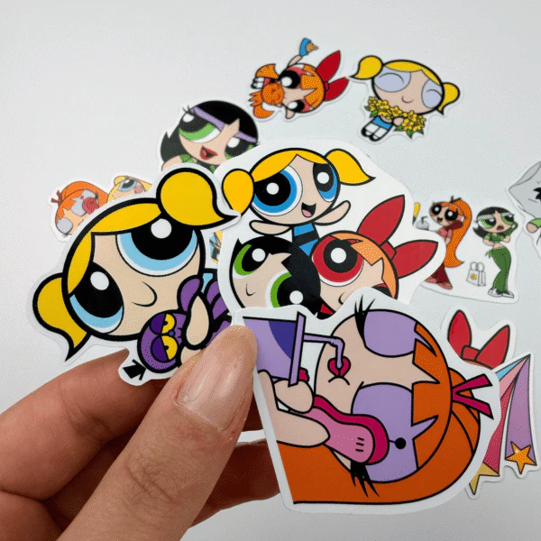 Powerpuff Girls 14 parça suya dayanıklı parlak vinil sticker seti
