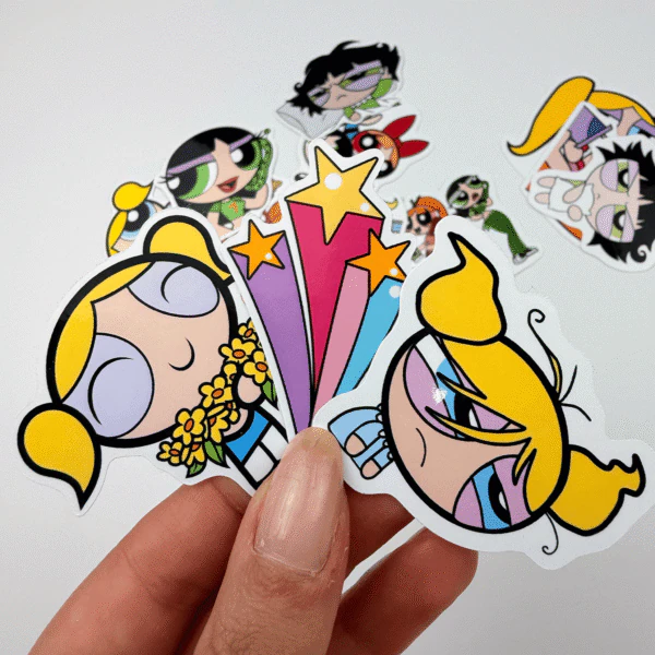Powerpuff Girls 14 parça suya dayanıklı parlak vinil sticker seti