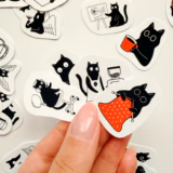 Eğlenceli Siyah Kedi 35 Parça Suya Dayanıklı Parlak Vinil Sticker Paketi