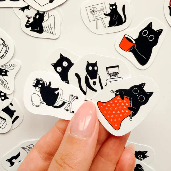Eğlenceli Siyah Kedi 35 Parça Suya Dayanıklı Parlak Vinil Sticker Paketi