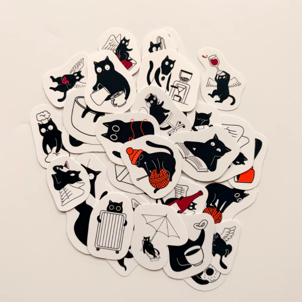 Eğlenceli Siyah Kedi 35 Parça Suya Dayanıklı Parlak Vinil Sticker Paketi
