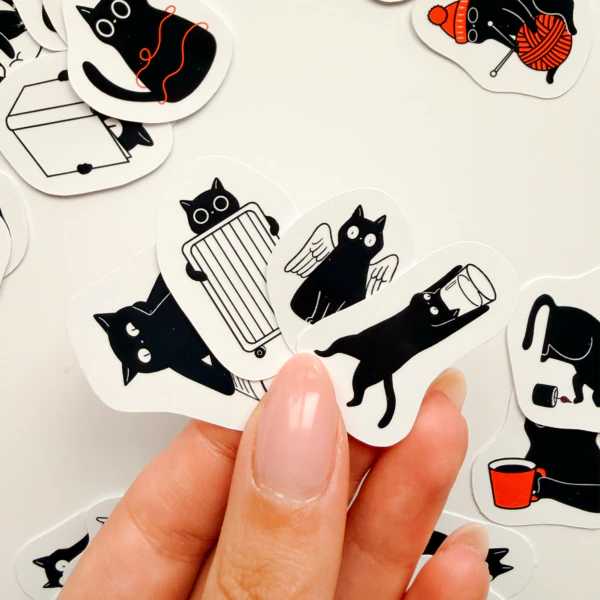 Eğlenceli Siyah Kedi 35 Parça Suya Dayanıklı Parlak Vinil Sticker Paketi
