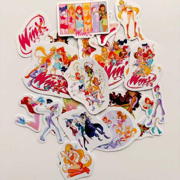 Winx Club 26 Parça suya dayanıklı parlak vinil etiket sticker seti
