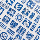 Akdeniz Esintisi mavi beyaz motifli 51 parça suya dayanıklı parlak vinil sticker paketi