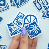 Akdeniz Esintisi mavi beyaz motifli 51 parça suya dayanıklı parlak vinil sticker paketi