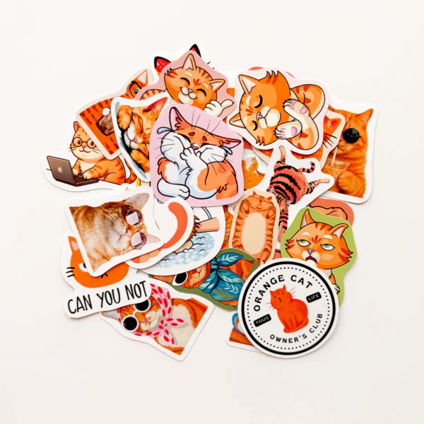 Turuncu Kediler 27 Parça Sticker Paketi Suya Dayanıklı Etiket Seti