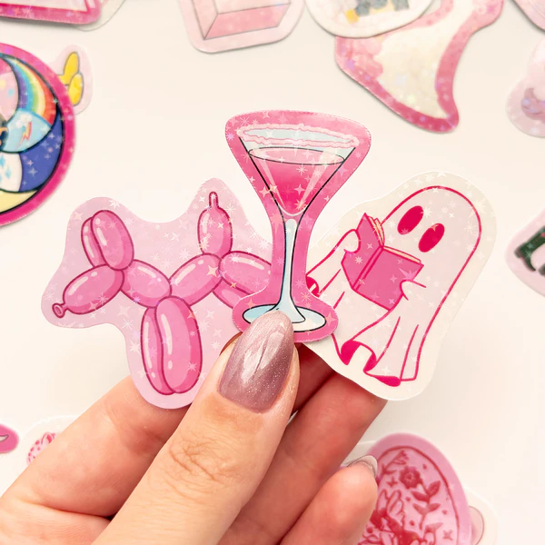 Baprile Chroma pembe temalı yıldız desenli hologram sticker seti 21 adet