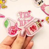 Baprile Chroma pembe temalı yıldız desenli hologram sticker seti 21 adet