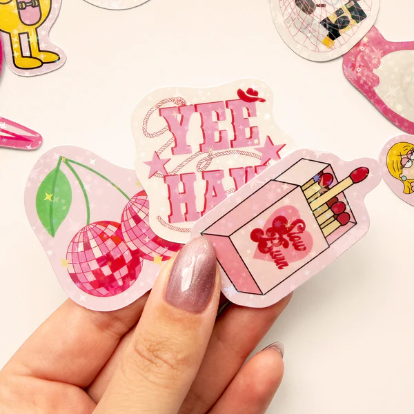 Baprile Chroma pembe temalı yıldız desenli hologram sticker seti 21 adet