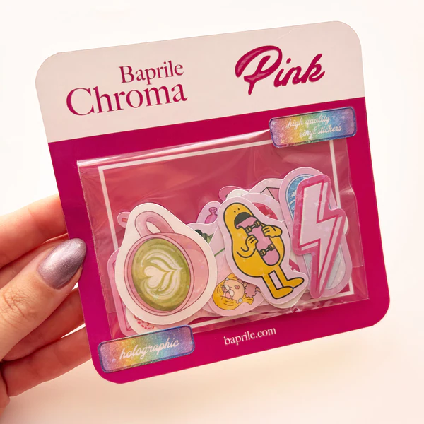 Baprile Chroma pembe temalı yıldız desenli hologram sticker seti 21 adet