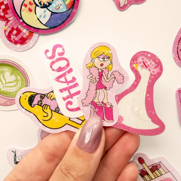 Baprile Chroma pembe temalı yıldız desenli hologram sticker seti 21 adet