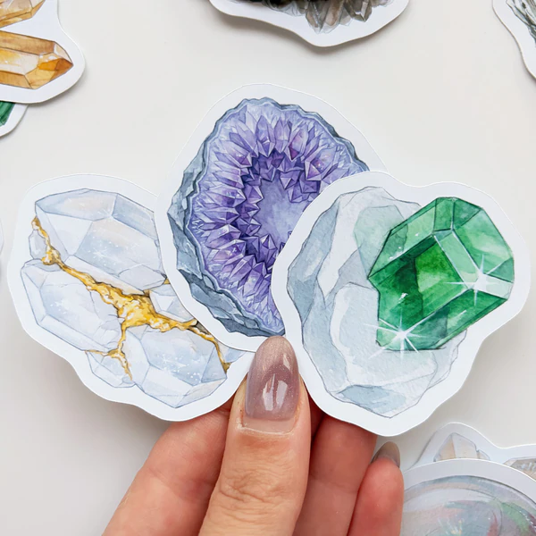 Mineral ve Kristal Sticker Seti 34 Adet Doğal Taş Çizimli Vinil Çıkartma