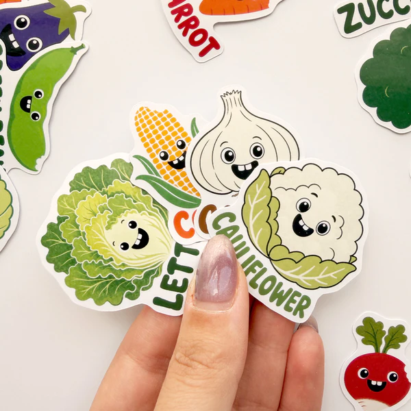 İngilizce Sebzeler 21 adet parlak vinil sticker paketi