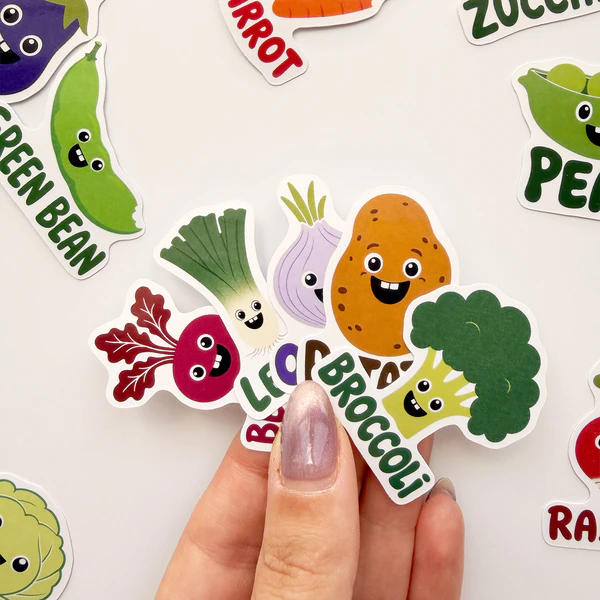 İngilizce Sebzeler 21 adet parlak vinil sticker paketi