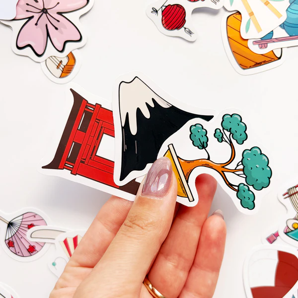 Japon temalı kültürel 42 adet suya dayanıklı parlak vinil sticker paketi