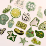 Baprile yeşil renk temalı 21 adet yıldız desenli hologram sticker paketi